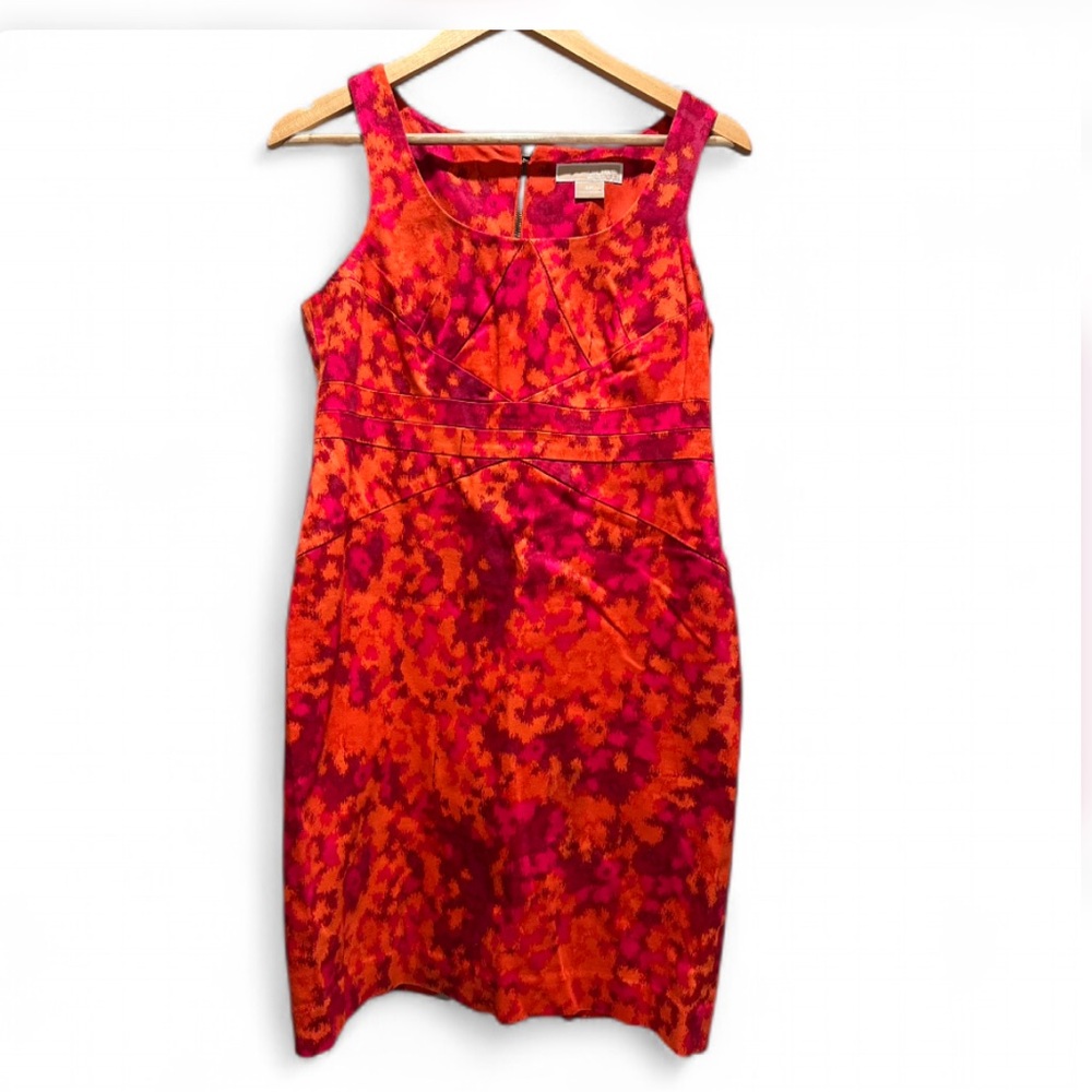 Michael Kors Persimmon Red Orange Sleeveless Floral Sheath Dress Size 8 Petite